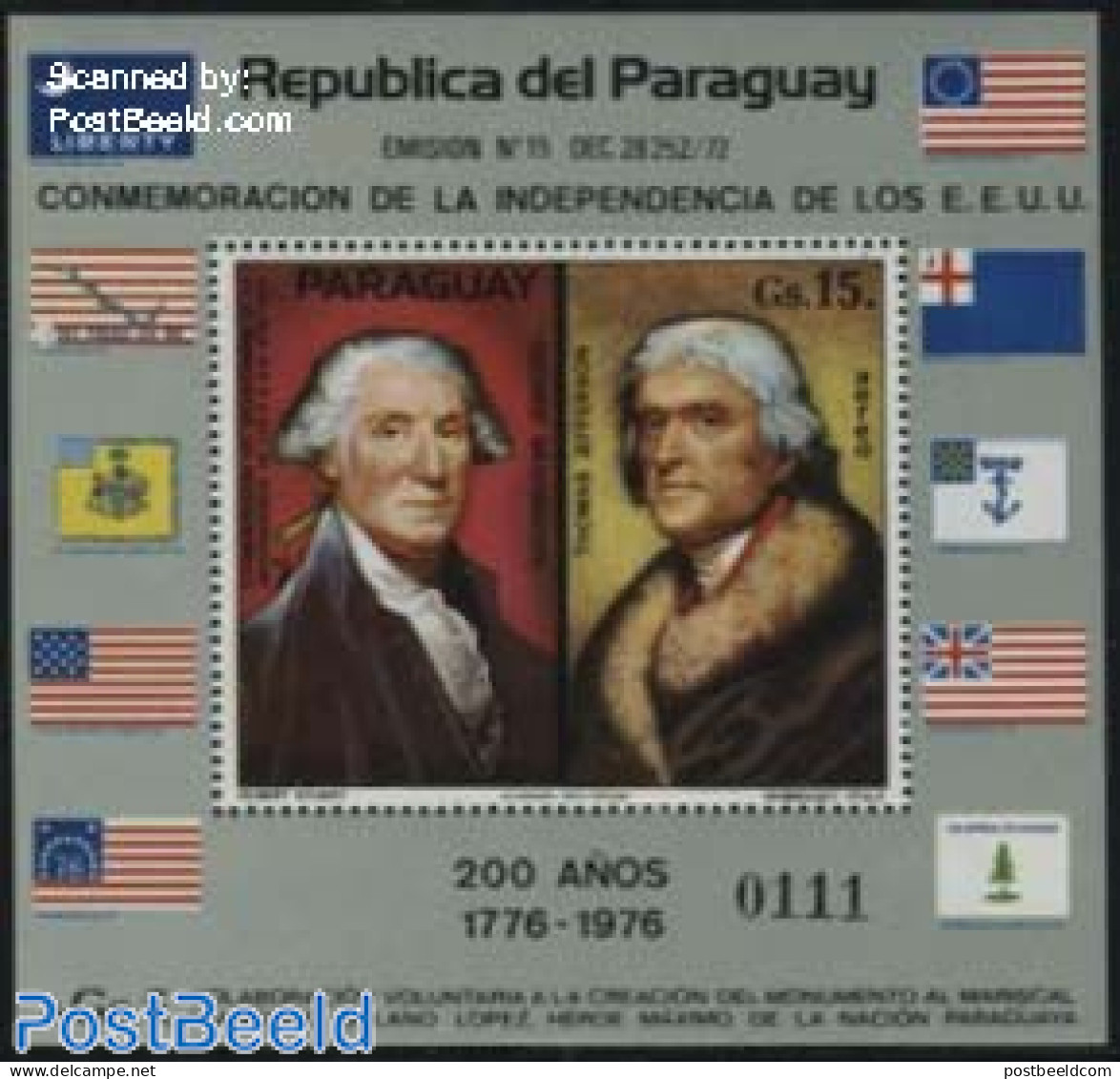 Paraguay 1975 US Independence S/s, Mint NH, History - American Presidents - US Bicentenary - Paraguay