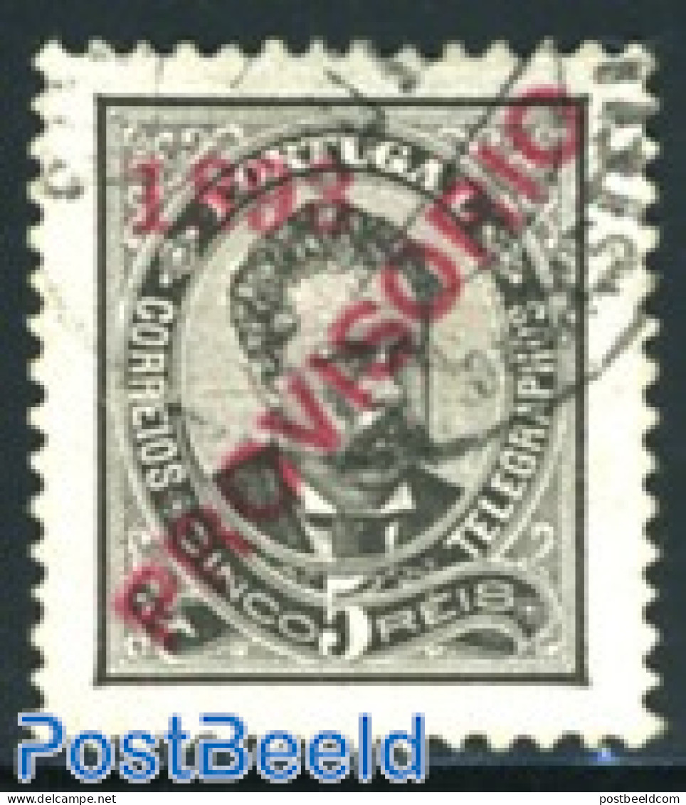 Portugal 1893 5R Black, 1893 PROVISORIO, Used, Used - Oblitérés