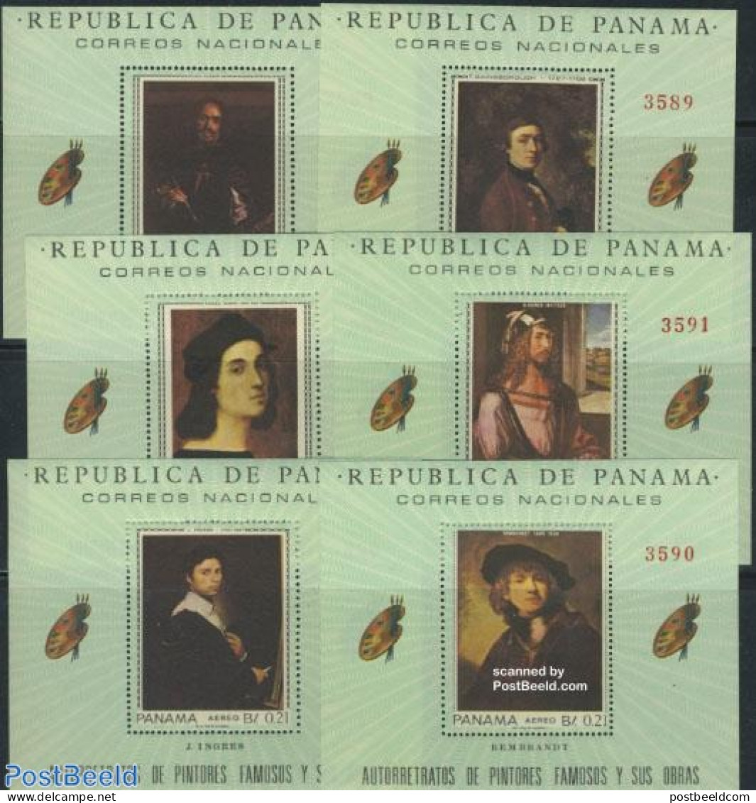 Panama 1967 Paintings 6 S/s, Mint NH, History - Netherlands & Dutch - Art - Dürer, Albrecht - Paintings - Raphael - R.. - Géographie