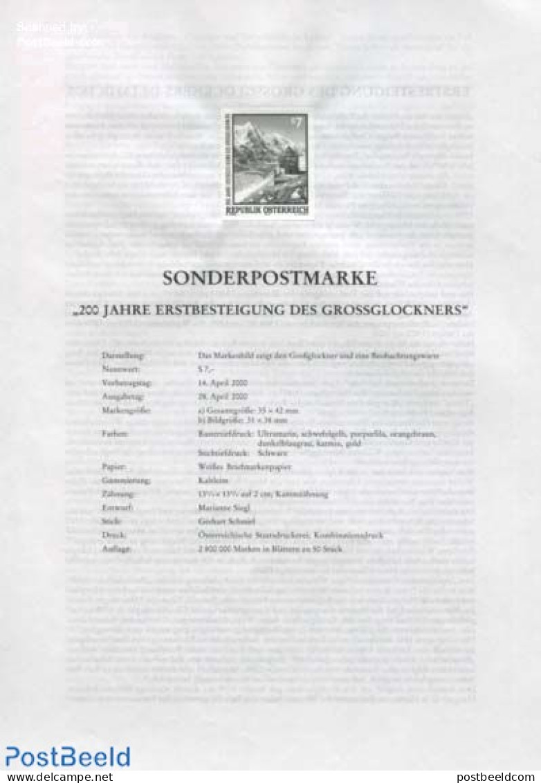 Austria 2000 GROSSGLOCKNER  BLACKPRINT, Mint NH, Sport - Mountains & Mountain Climbing - Nuevos