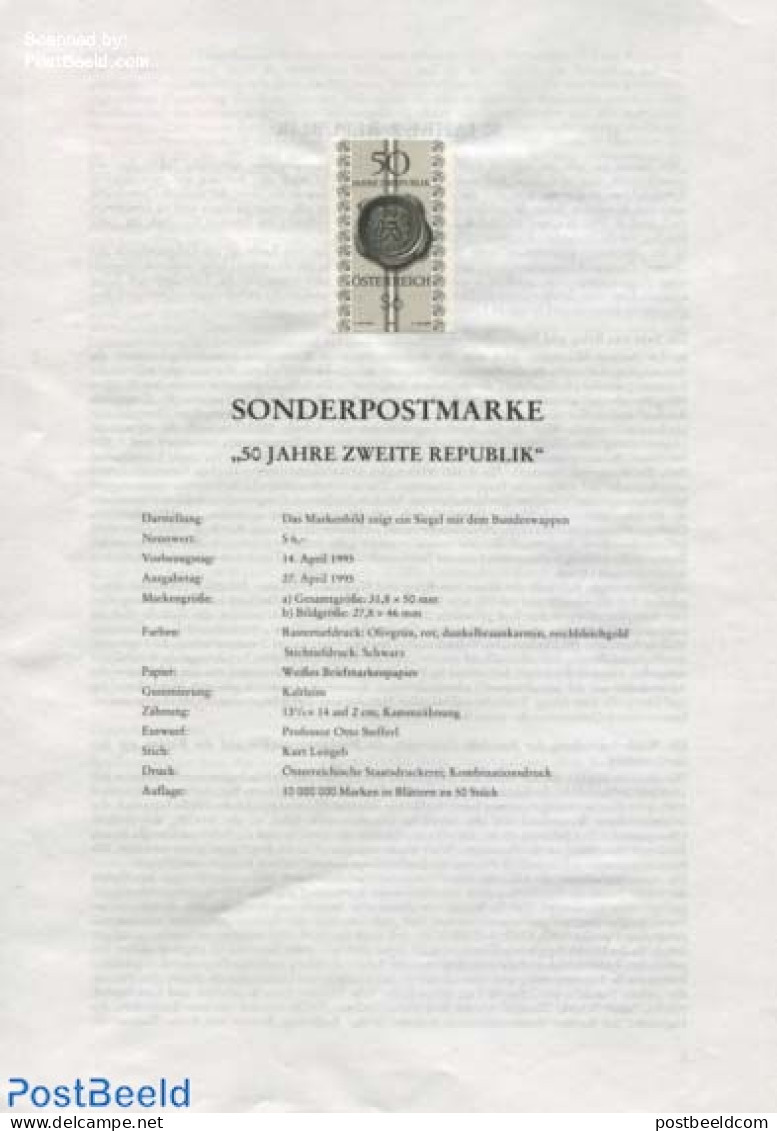 Austria 1995 SECOND REPUBLI BLACKPRINT, Mint NH, History - Coat Of Arms - Ungebraucht