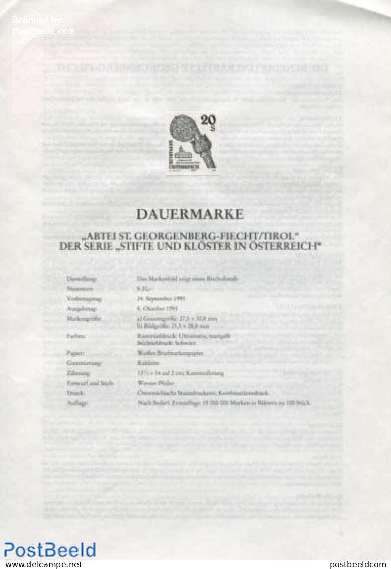 Austria 1993 DEFINITIVE 1V  BLACKPRINT, Mint NH, Religion - Cloisters & Abbeys - Ungebraucht