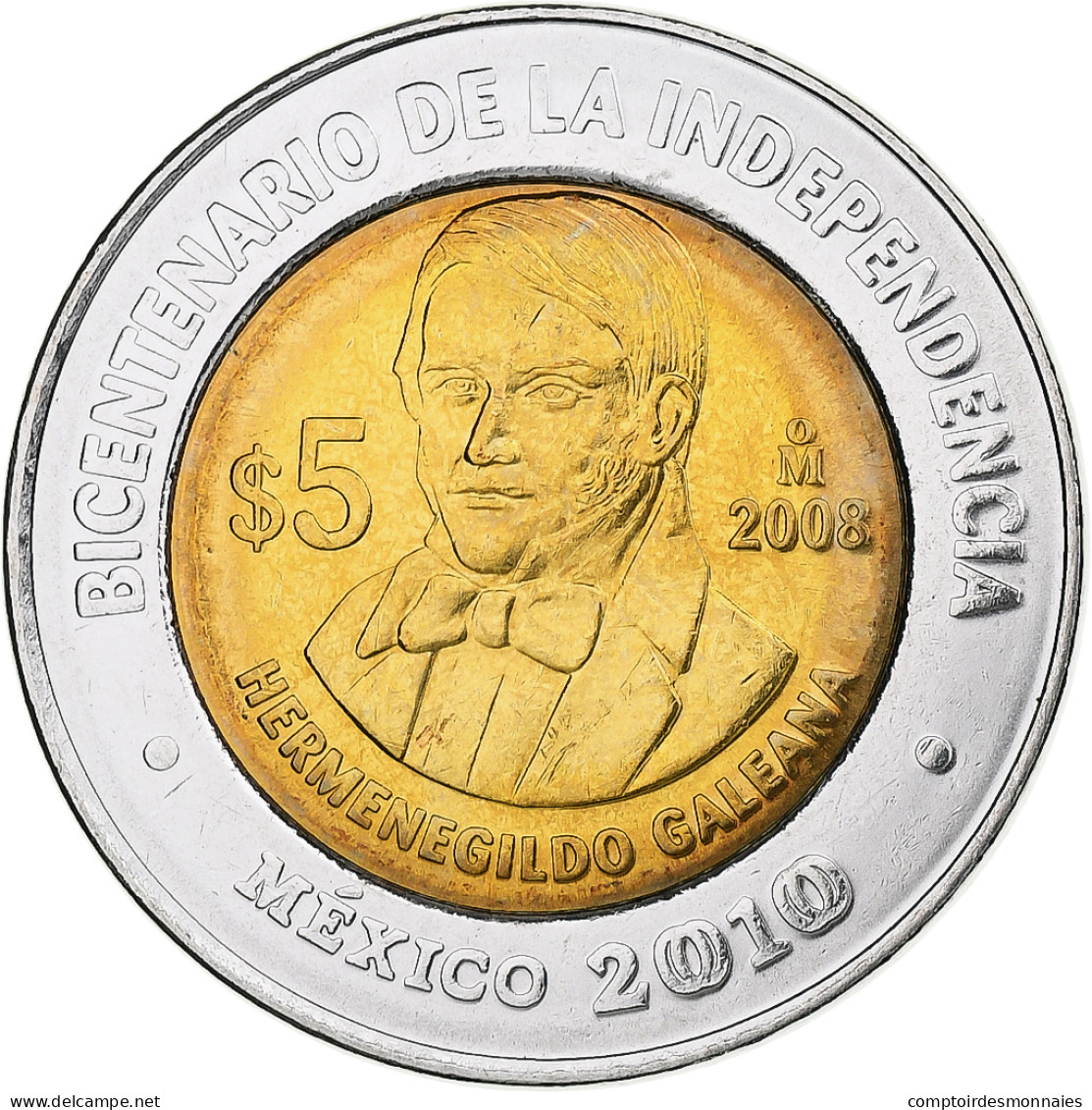 Mexique, 5 Pesos, H. Galeana, 2008, Mexico City, Bimétallique, SPL+, KM:906 - Mexique