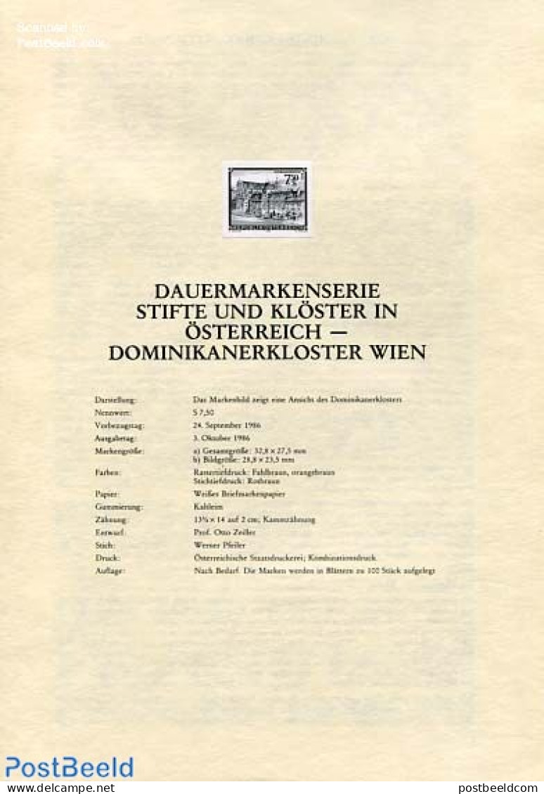 Austria 1986 DOMINICANSCONV BLACKPRINT, Mint NH, Religion - Cloisters & Abbeys - Nuovi