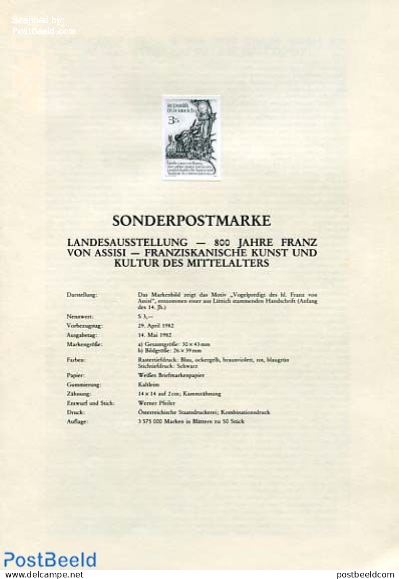 Austria 1982 FRANC. OF ASSI BLACKPRINT, Mint NH, Religion - Religion - Neufs