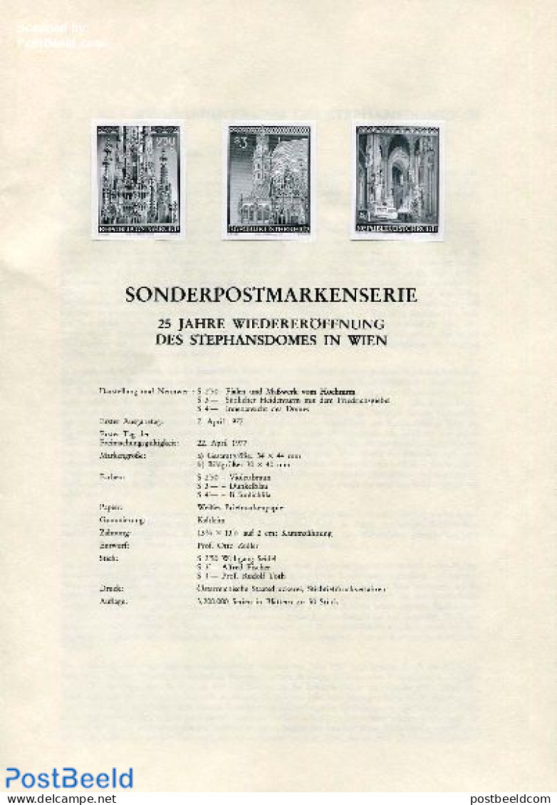 Austria 1977 STEPHAN DOM 3V BLACKPRINT, Mint NH, Religion - Churches, Temples, Mosques, Synagogues - Unused Stamps