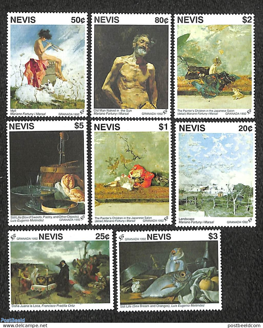 Nevis 1992 Granada 92 8v, Mint NH, Art - Modern Art (1850-present) - Paintings - St.Kitts Und Nevis ( 1983-...)