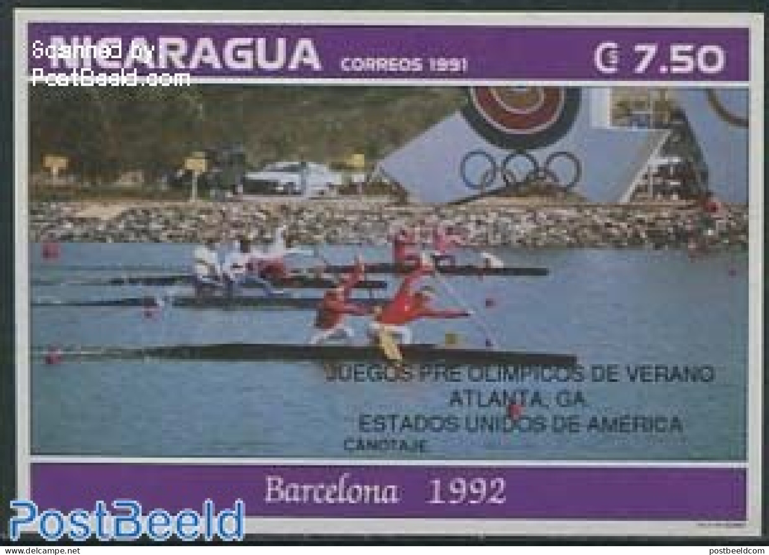 Nicaragua 1992 Olympic Games S/s (not Valid For Postage), Mint NH, Sport - Kayaks & Rowing - Olympic Games - Aviron