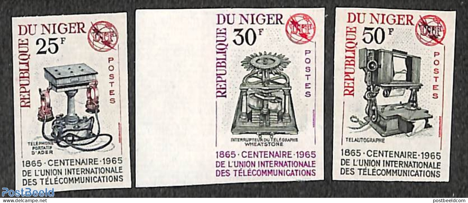 Niger 1965 ITU Centenary 3v, Imperforated, Mint NH, Science - Various - Telecommunication - I.T.U. - Telecom