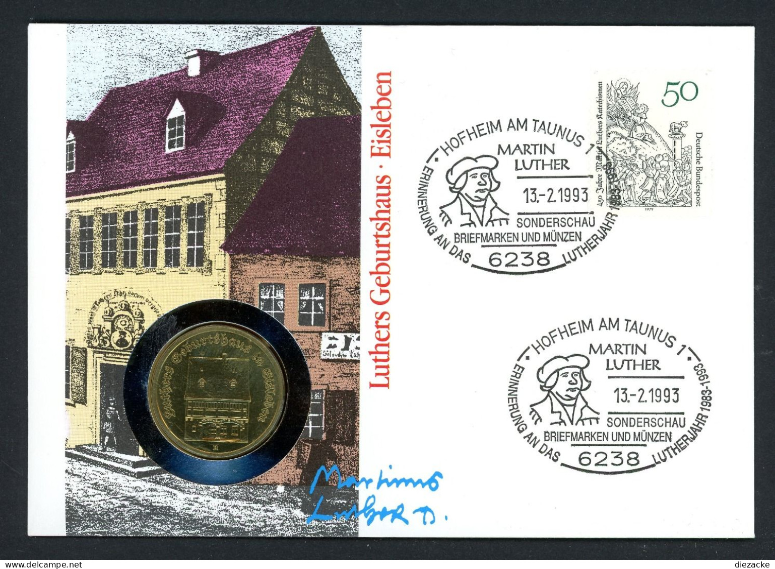 DDR 1993 Numisbrief 5 Mark Luthers Geburtshaus - Worbes 184 B ST (Num099 - Ohne Zuordnung