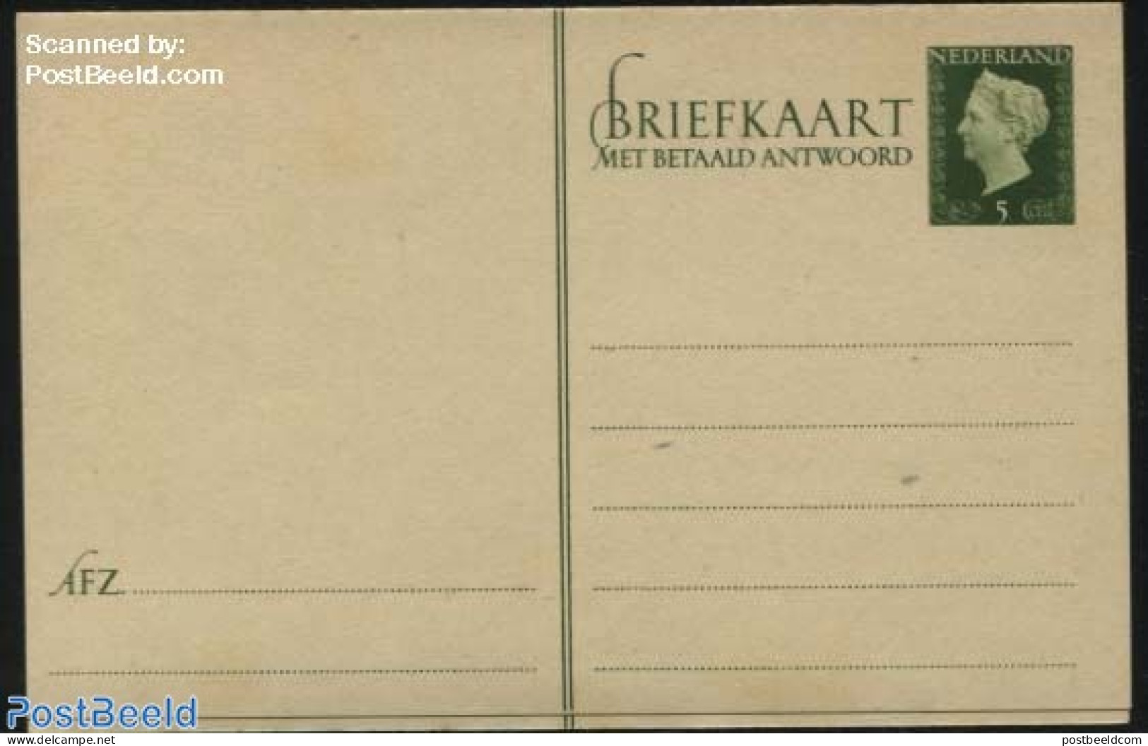 Netherlands 1947 Postcard With Paid Answer 5+5c Green, Unused Postal Stationary - Briefe U. Dokumente