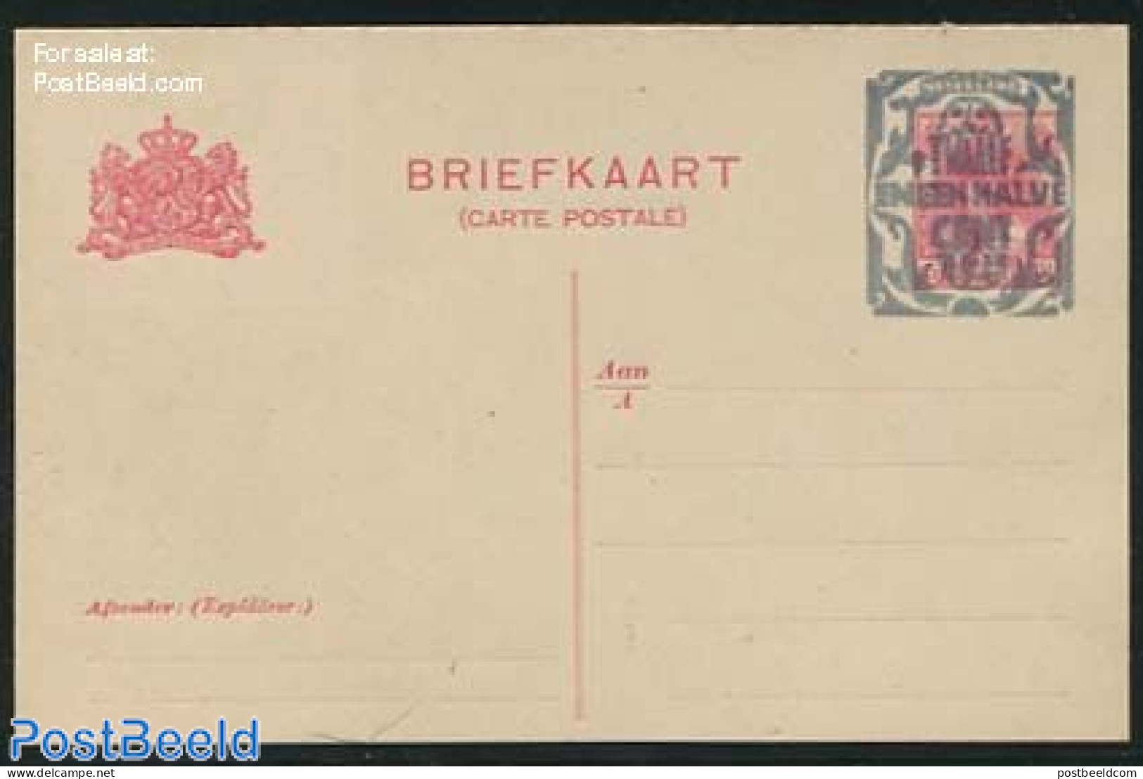 Netherlands 1921 Postcard 12.5c On 5c (long Dividing Line), Unused Postal Stationary - Covers & Documents