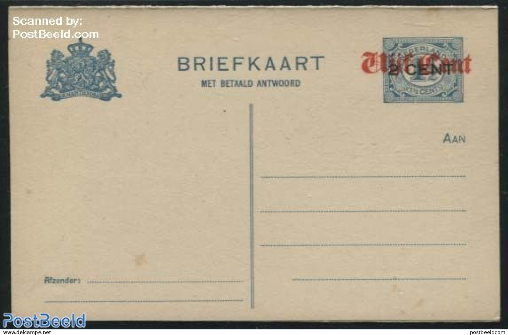Netherlands 1921 Reply Paid Postcard Vijf/Vijf On 2/2 On 1.5/1.5c, Unused Postal Stationary - Briefe U. Dokumente