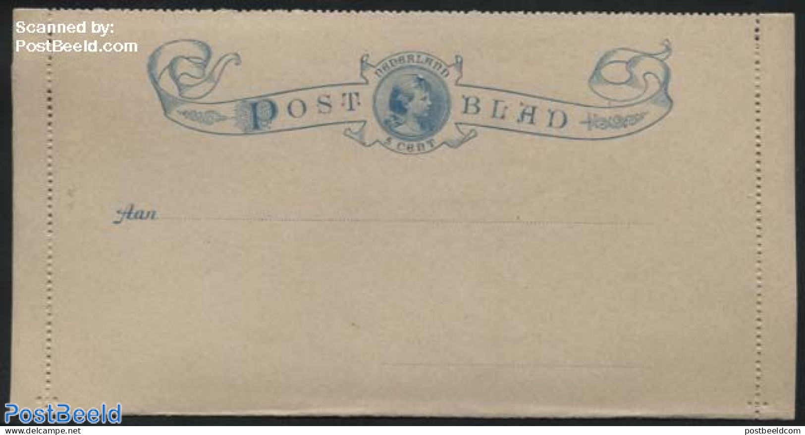 Netherlands 1894 Card Letter (Postblad) 5c Blue, Wilhelmina, Unused Postal Stationary - Brieven En Documenten