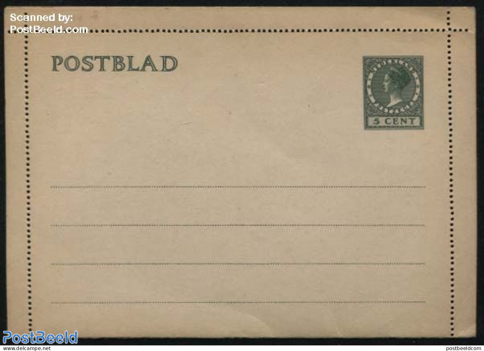 Netherlands 1938 Card Letter (Postblad), 5c Green On Creambrown Paper, Unused Postal Stationary - Covers & Documents