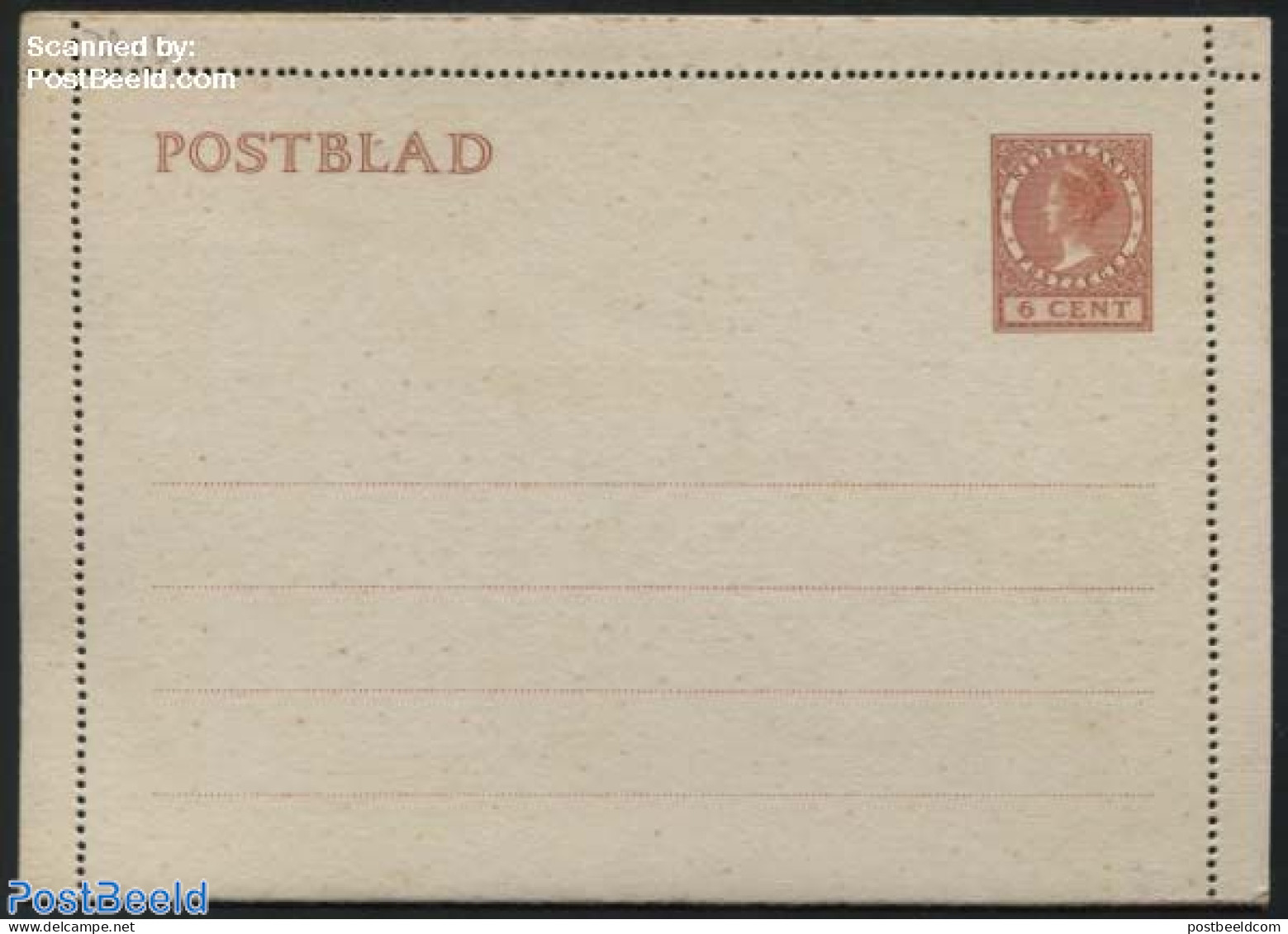 Netherlands 1935 Card Letter (Postblad) 6c, Redbrown, Unused Postal Stationary - Lettres & Documents