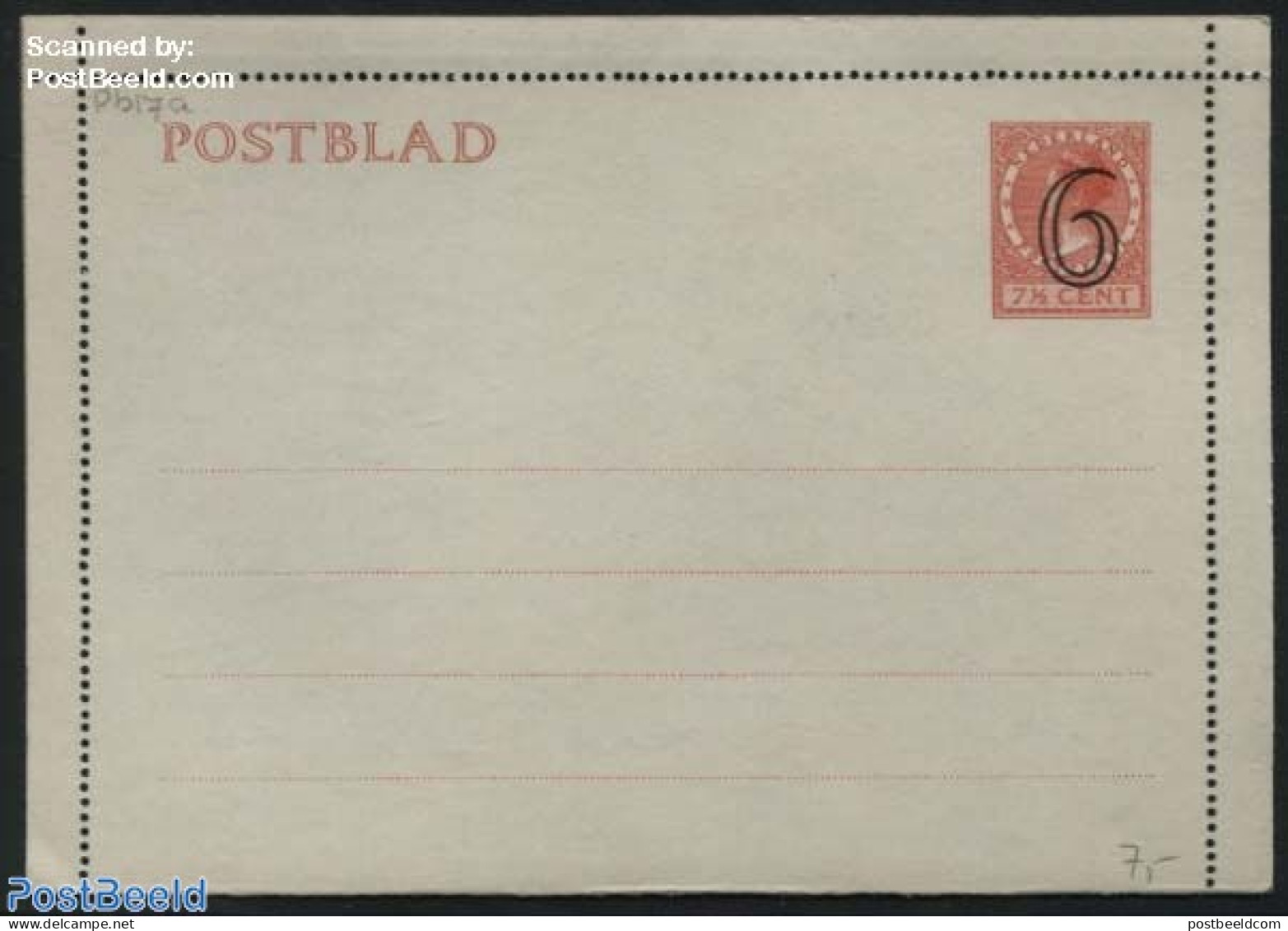 Netherlands 1929 Card Letter (Postblad) 6 @ 7.5c Red, Unused Postal Stationary - Covers & Documents