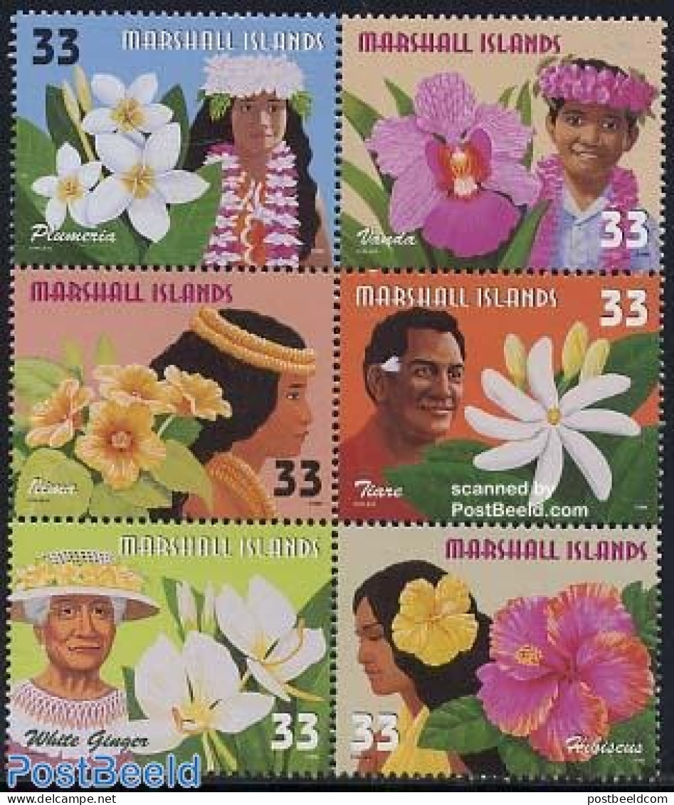 Marshall Islands 1999 Flowers In Hair 6v, Mint NH, Nature - Various - Flowers & Plants - Costumes - Costumes