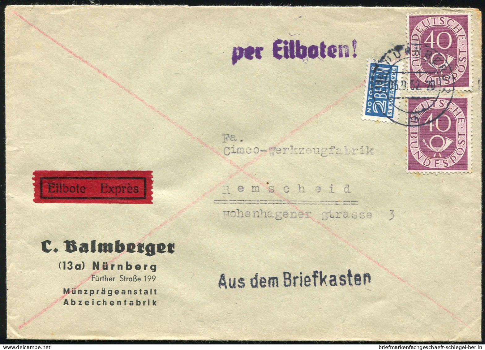 Bundesrepublik Deutschland, 1953, 133(2), Brief - Otros & Sin Clasificación