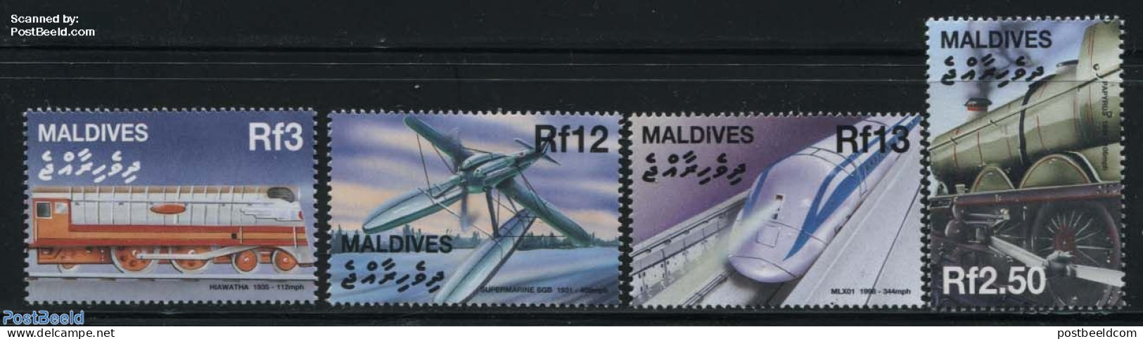 Maldives 2000 Milestones Transport 4v, Mint NH, Transport - Aircraft & Aviation - Railways - Avions