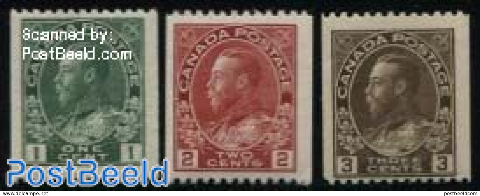 Canada 1911 Definitives Coil, Vertical Imperforated 3v, Hor. Perf. 121, Mint NH - Unused Stamps
