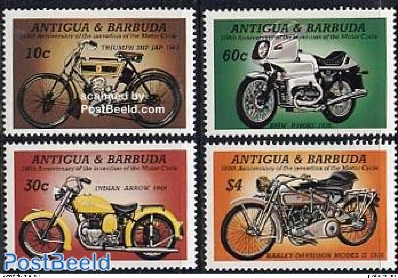 Antigua & Barbuda 1985 Motor Cycle Centenary 4v, Mint NH, Transport - Motorcycles - Motorräder