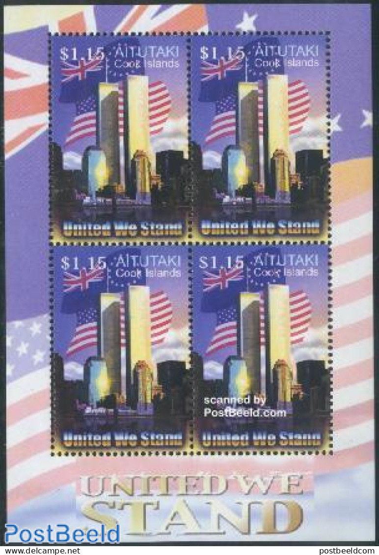 Aitutaki 2003 United We Stand M/s With 4 Stamps, Mint NH, History - Flags - Art - Modern Architecture - Aitutaki