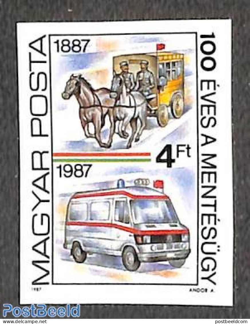 Hungary 1987 Emergency Service 1v Imperforated, Mint NH, Health - Nature - Transport - Health - Horses - Automobiles -.. - Ungebraucht