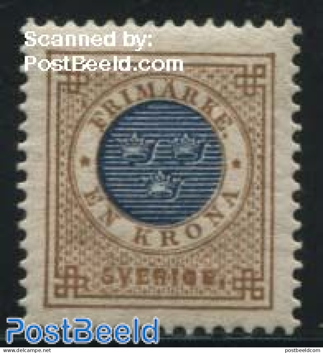 Sweden 1886 1Kr, Stamp Out Of Set, Unused (hinged) - Unused Stamps