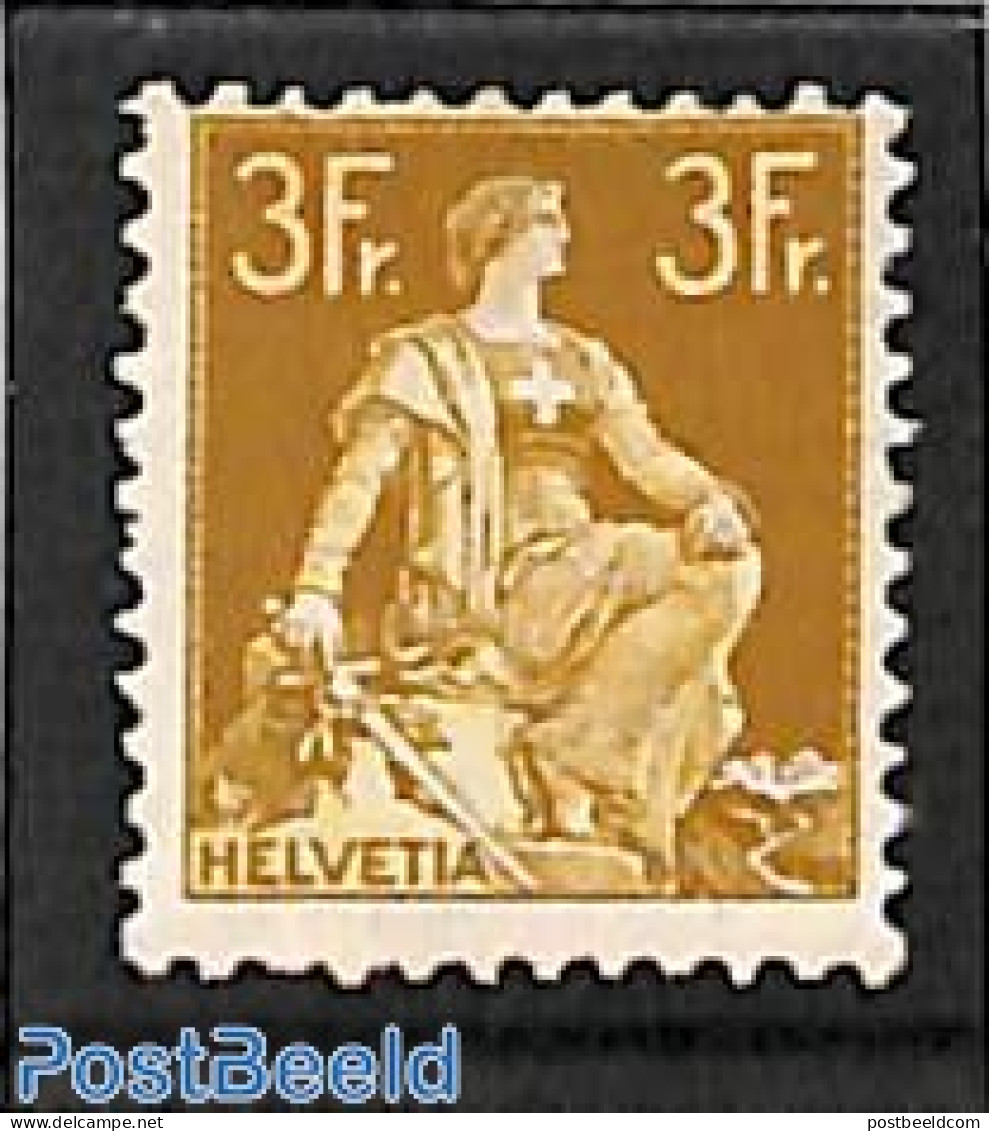 Switzerland 1908 3Fr Stamp Out Of Set, Unused (hinged) - Neufs
