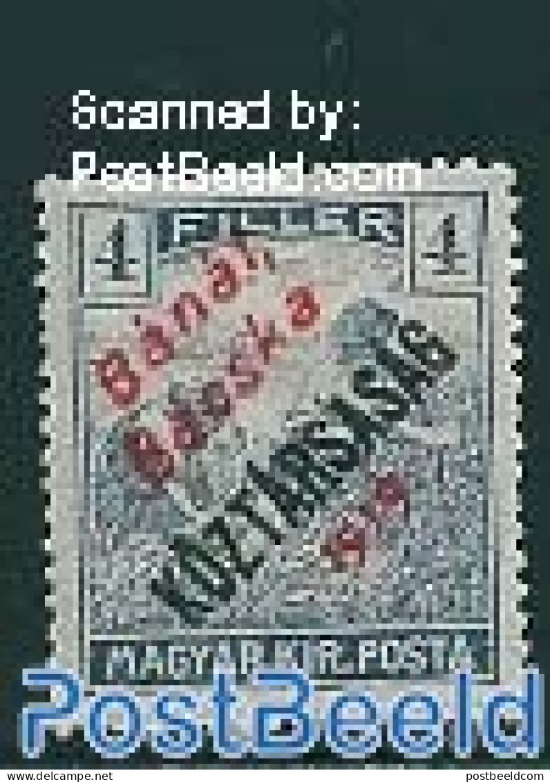 Hungary 1919 Banat Bacska, 4f, Stamp Out Of Set, Unused (hinged) - Neufs