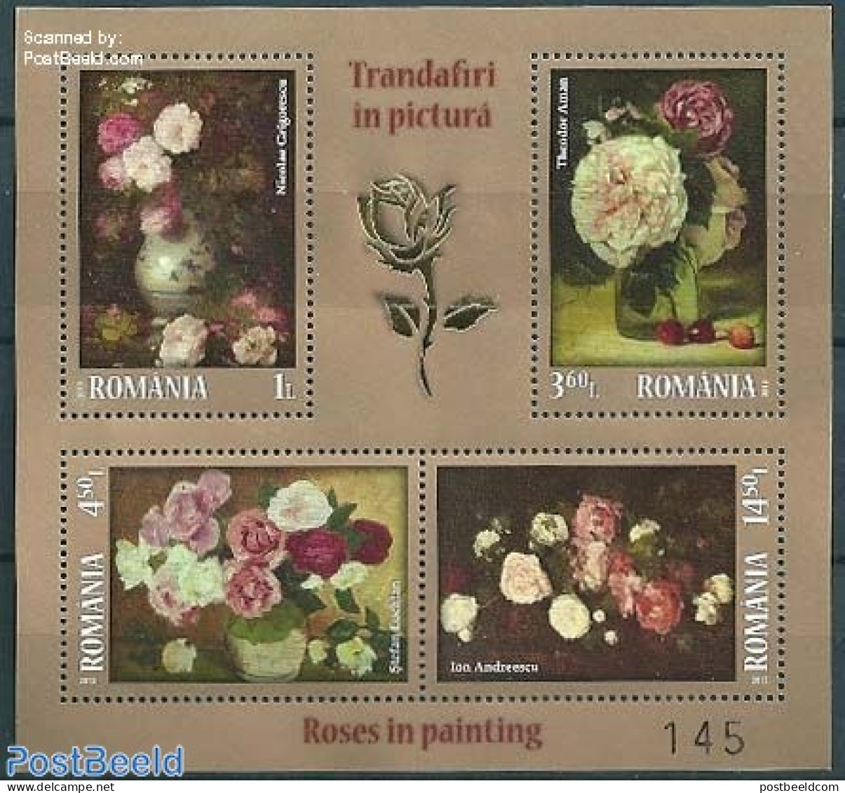 Romania 2013 Flower Painting Special S/s, Mint NH, Nature - Flowers & Plants - Roses - Art - Paintings - Unused Stamps