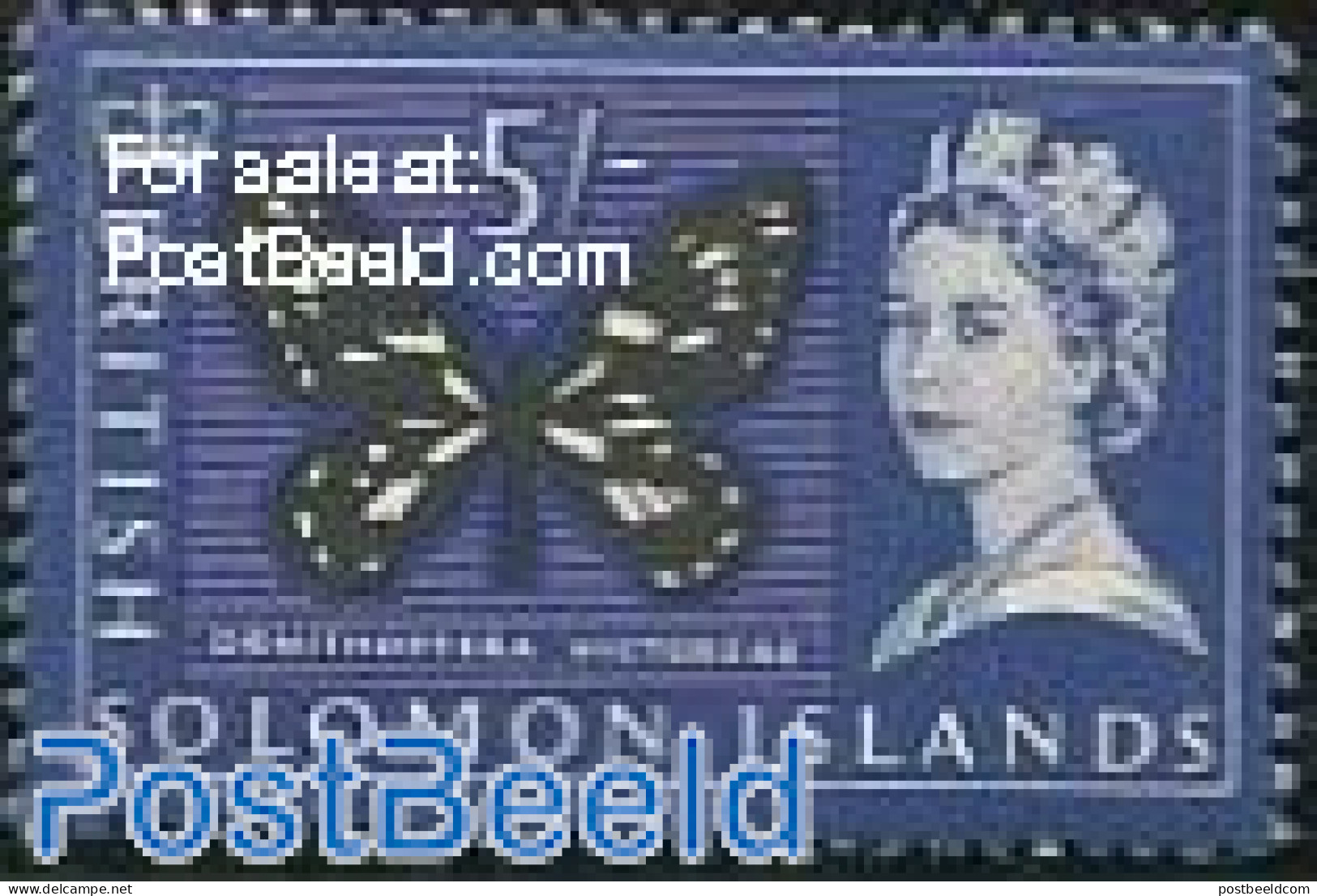 Solomon Islands 1965 5Sh, Stamp Out Of Set, Mint NH, Nature - Butterflies - Solomon Islands (1978-...)