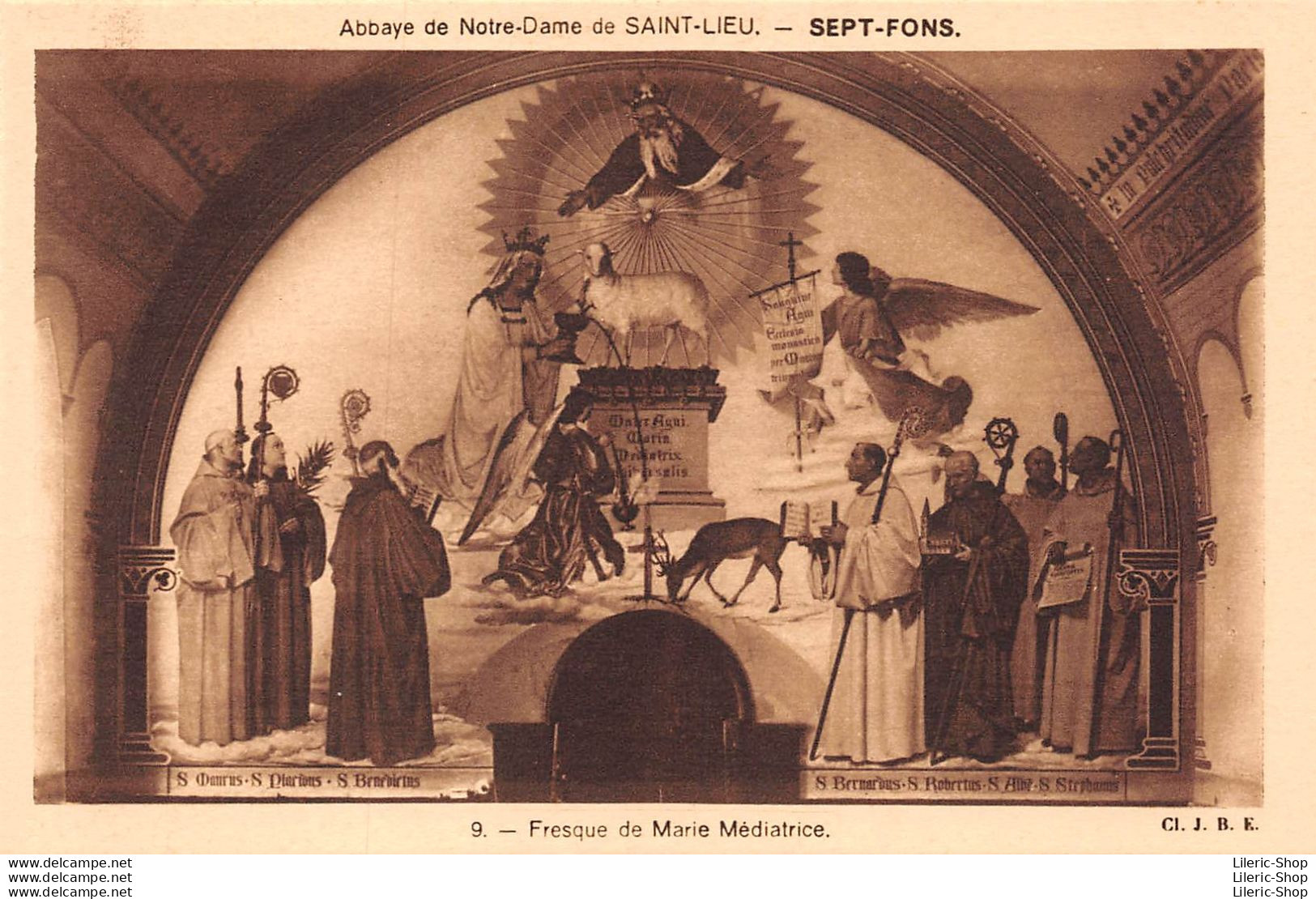 SEPT- FONS (03) CPA ± 1950  Abbaye De Notre Dame De Saint Lieu  Fresque De Marie Médiatrice - Cliché  J.B.E. N°9 - Otros & Sin Clasificación