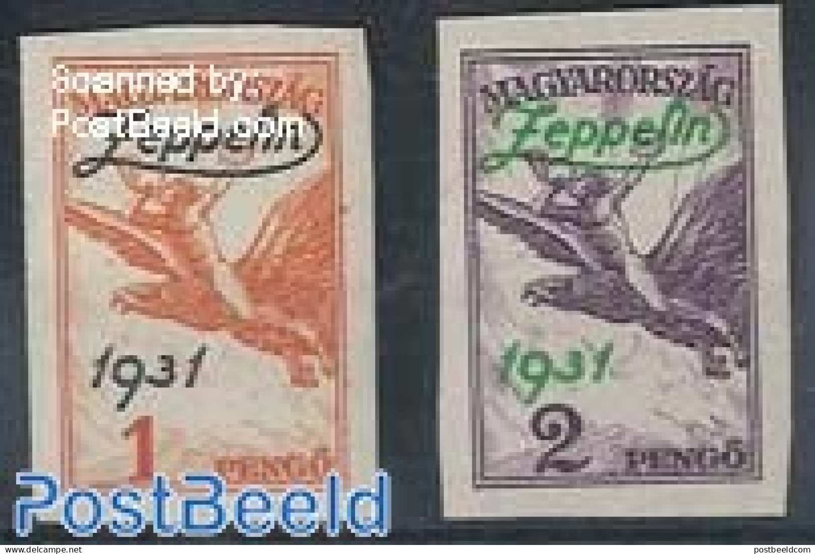 Hungary 1931 Zeppelin Overprints 2v, Imperforated, Mint NH - Neufs
