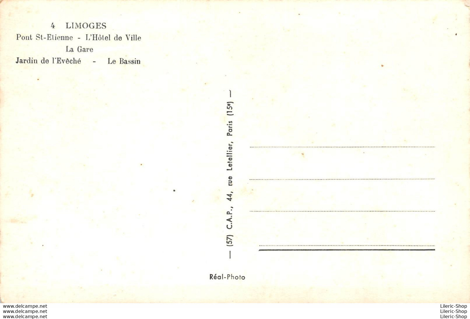 LIMOGES (87) CPSM ±1950 - Pont St-Étienne - L'hôtel De Ville La Gare - Jardin De L'Évéché - Le Bassin - Éd. CAP - Limoges