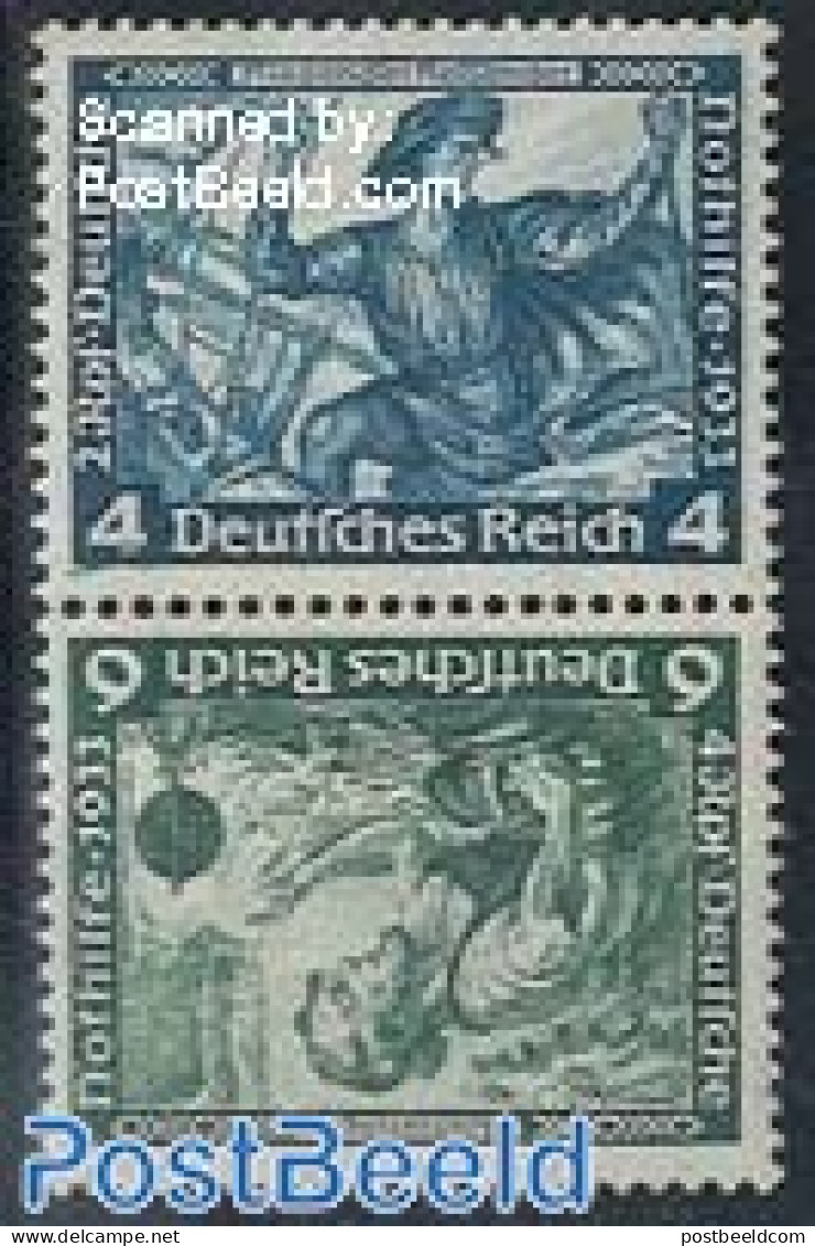 Germany, Empire 1933 4Pf+6Pf, Vertical Tete-beche Pair, Mint NH - Zusammendrucke