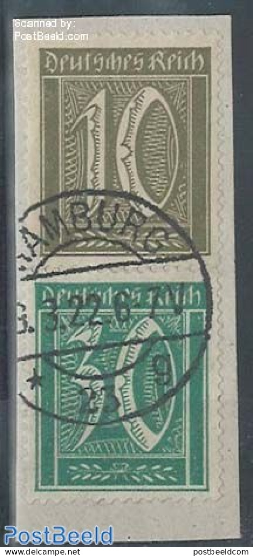 Germany, Empire 1921 Germania And Numbers, 10Pf+30Pf Vertical Pair, Used On Piece Of Letter, Used - Oficial