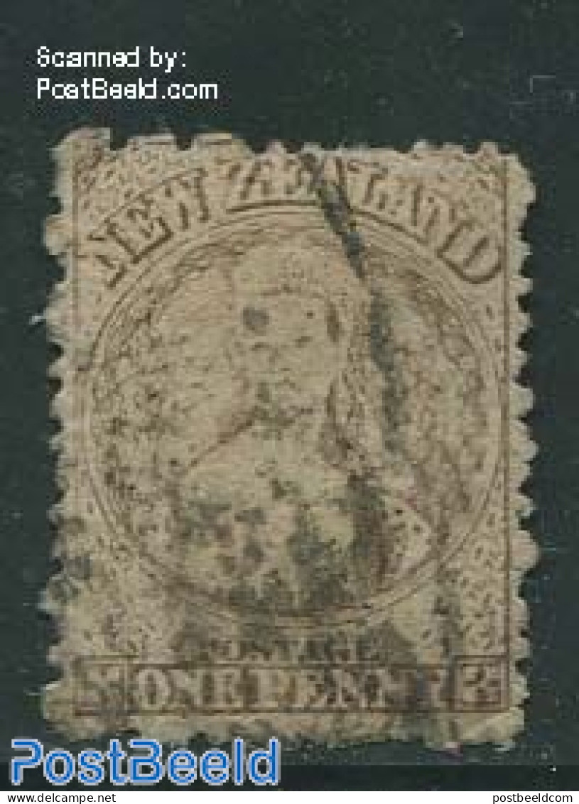 New Zealand 1872 1p Brown, Without WM, Used, Used Stamps - Usati