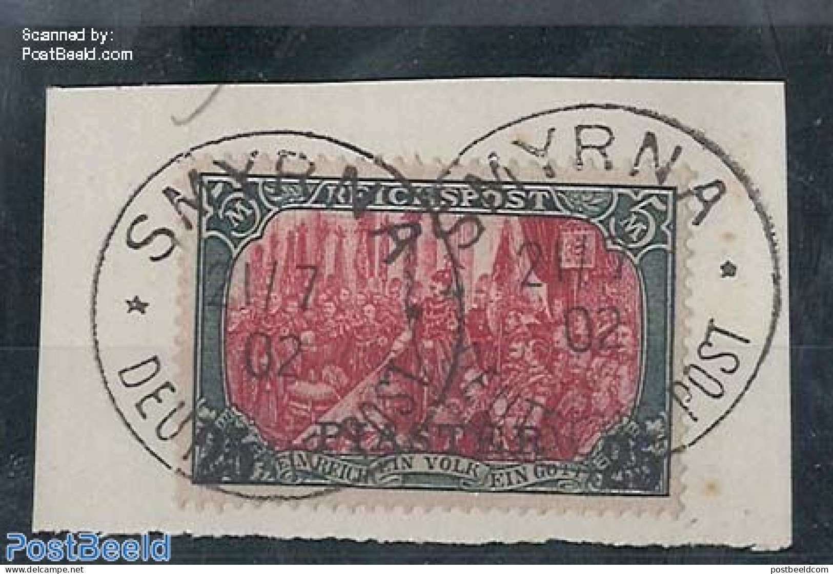 Turkey 1900 German Post, 25Pia On 5M, Overprint Without Serif, Narrow Numbers On Original Stamp, Used On Piece O, Used - Sonstige & Ohne Zuordnung