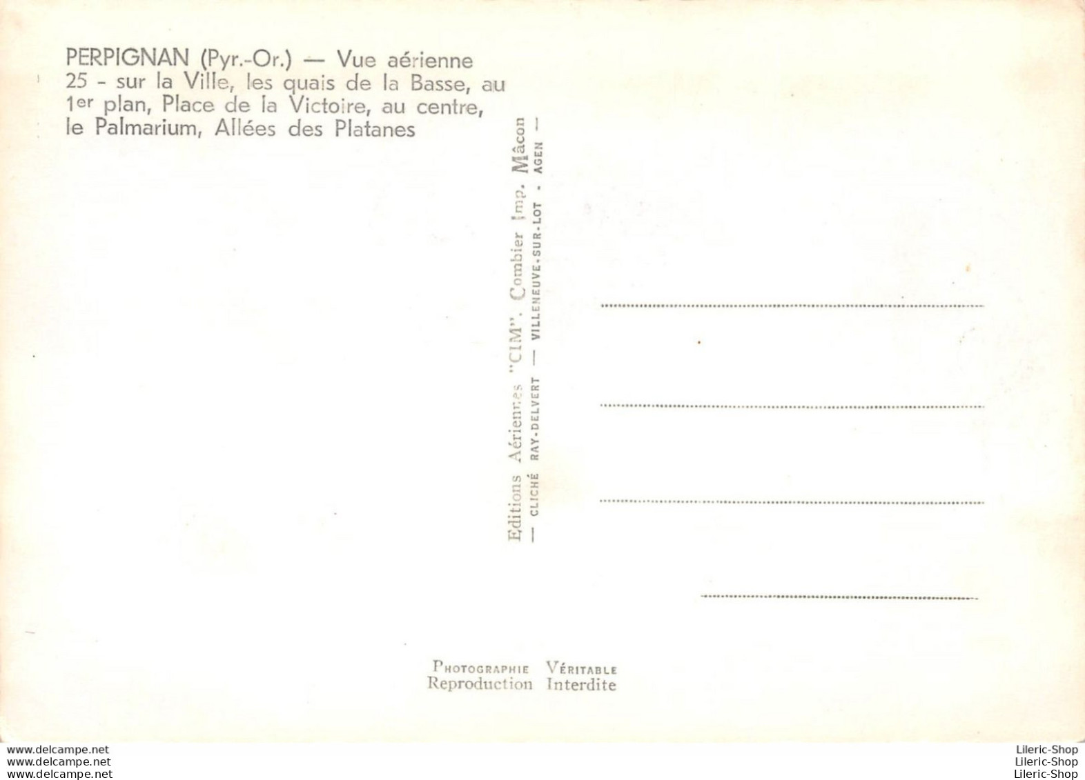 PERPIGNAN (66) CPSM ±1960 - Vue Aérienne - Quai De La Basse - Place De La Victoire -Le Palmarium  - ÉD. CIM - Perpignan