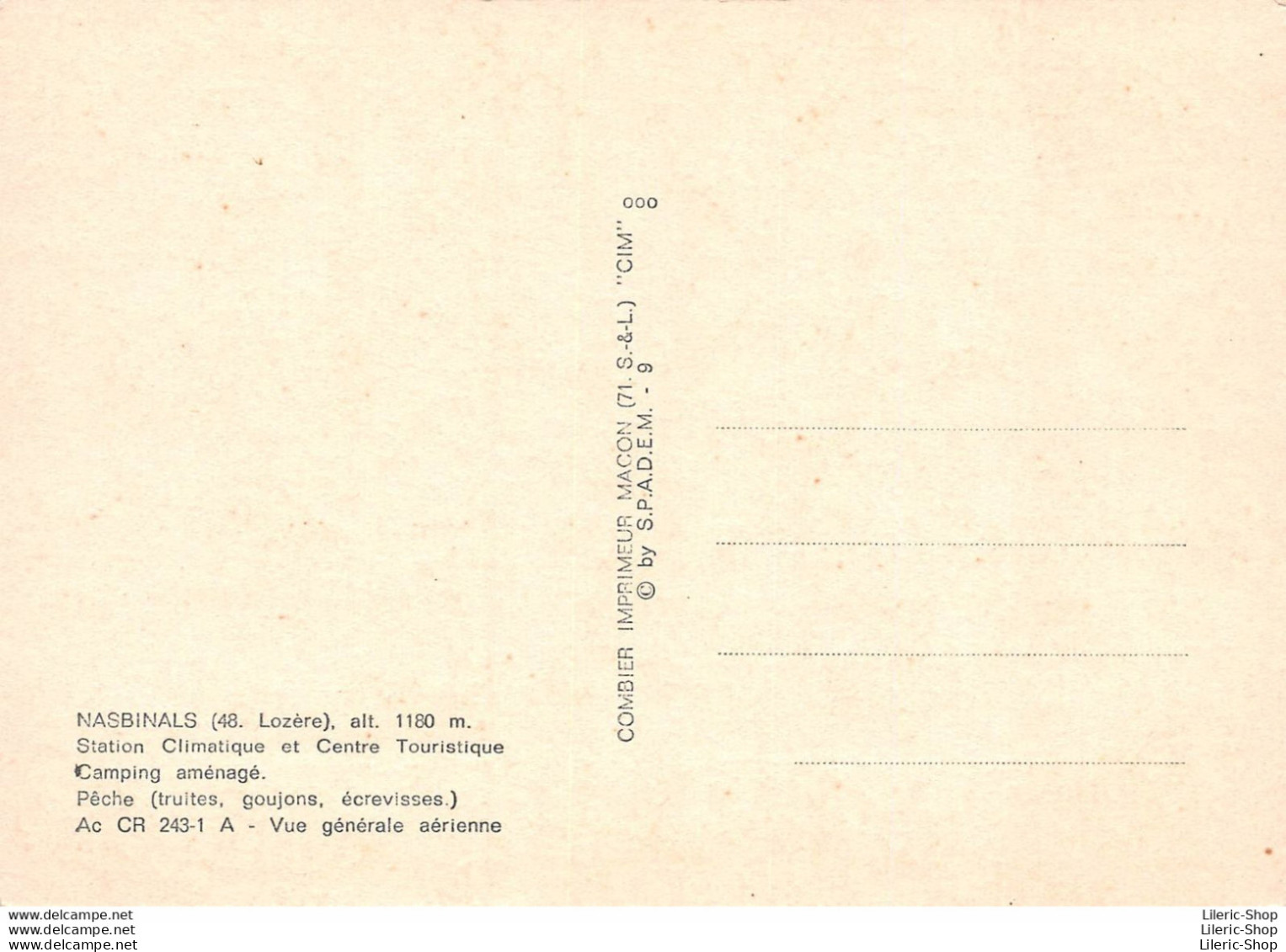 NASBINALS (48) CPSM±1960 - Vue Générale Aérienne - Camping Aménagé. Pêche (truite, écrevisse)  - ÉD. COMBIER - Sonstige & Ohne Zuordnung