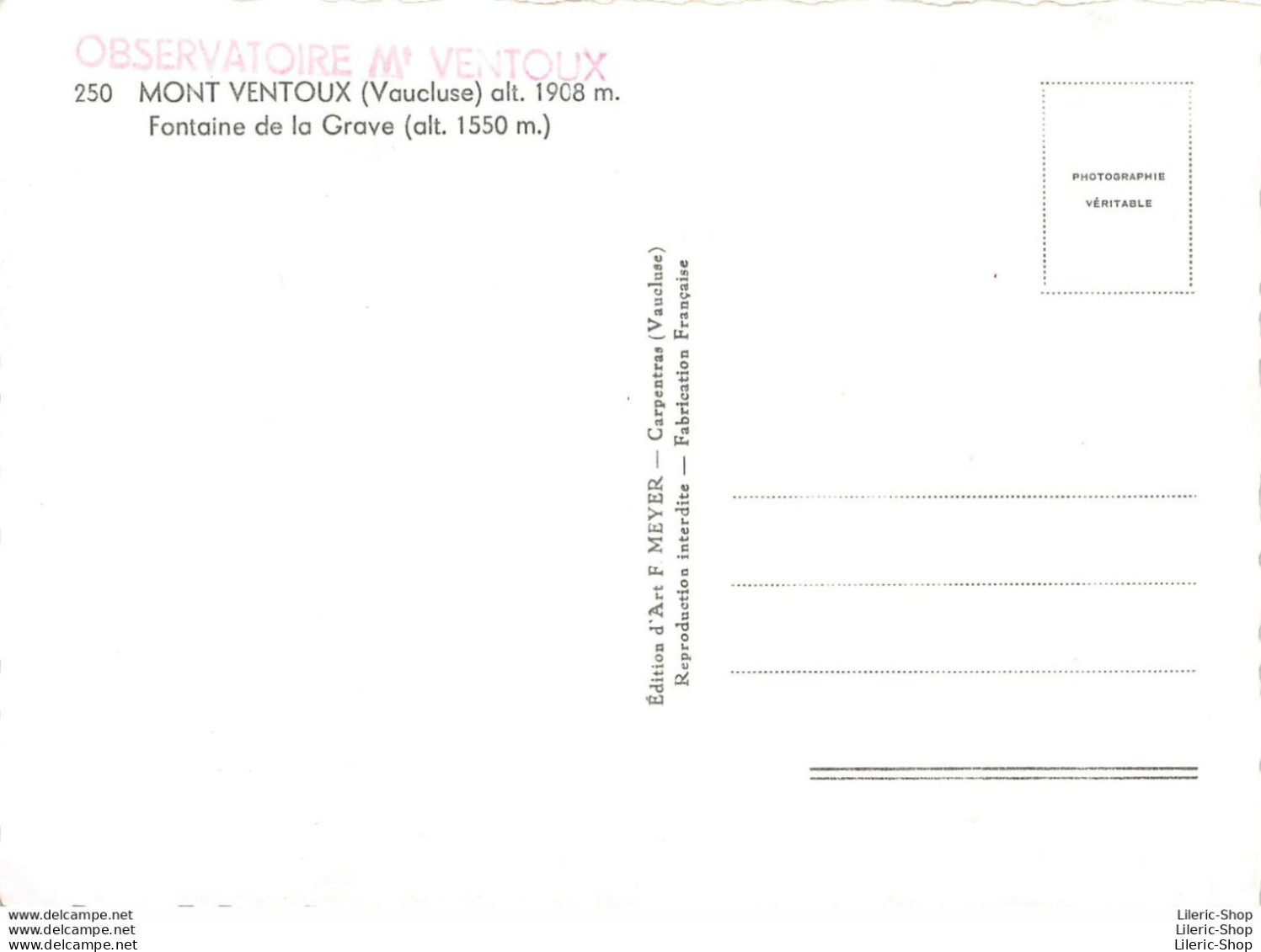 MONT-VENTOUX (84) CPSM ±1960 - Fontaine De La Grave - Ed. MEYER - Autres & Non Classés