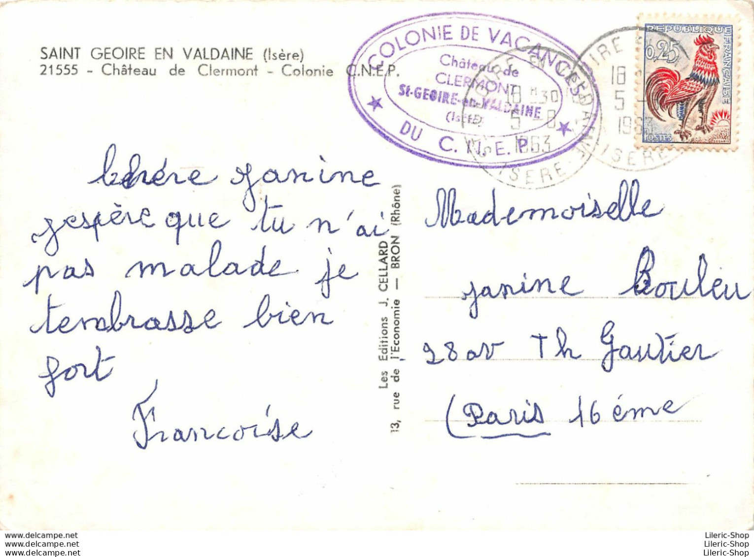 SAINT-GEOIRE-EN-VALDAINE (38) Colonie De Vacances C.N.E.P - Château De Clermont - Éd. J. CELLARD - Saint-Geoire-en-Valdaine