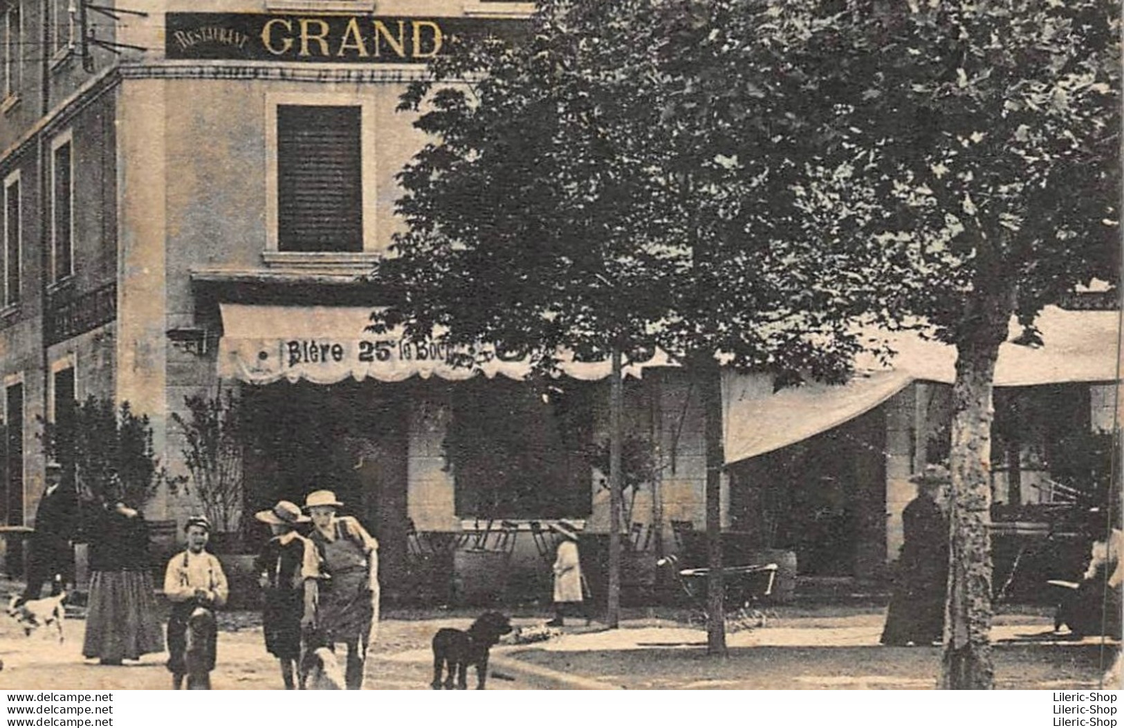 ANDRÉZIEUX (42) CPA 1906 -  La Place Et Le Bar-Restaurant GRAND - Éditions Johannès MERLAT - Andrézieux-Bouthéon