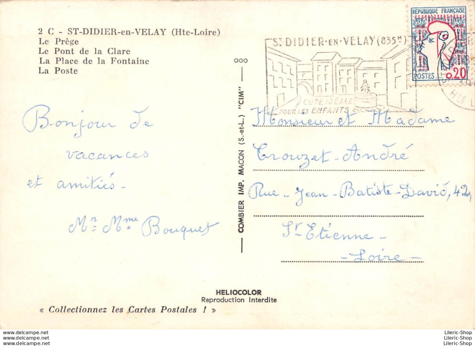 SAINT-DIDIER-en-VELAY (43) 1961-67- Multi Vues - Auberge Du Velay - Automobiles Dauphine - 2 CV - Éd. COMBIER - Saint Didier En Velay