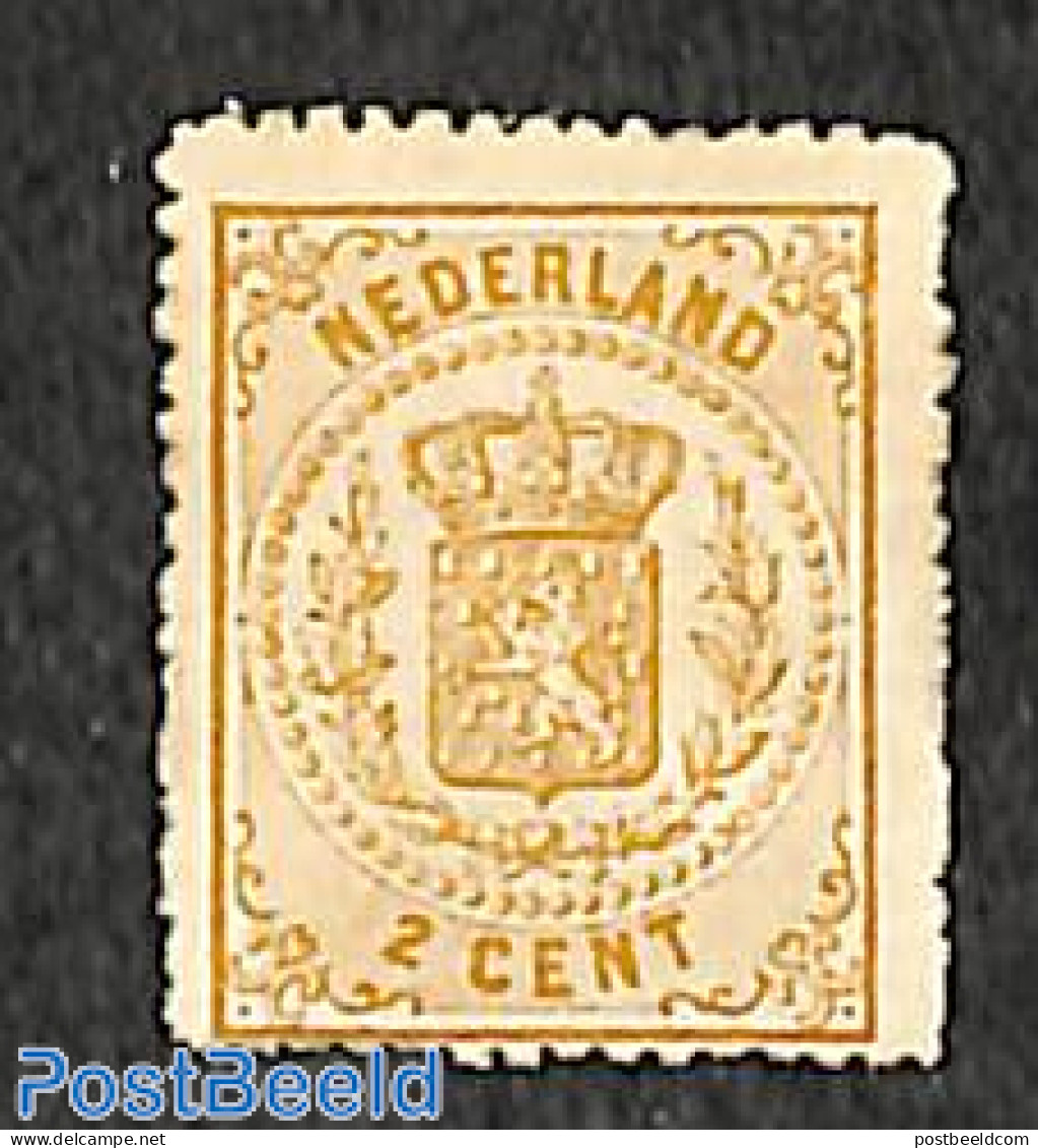 Netherlands 1869 2c, Brownyellow, Perf. 14, Small Holes, Unused (hinged) - Neufs