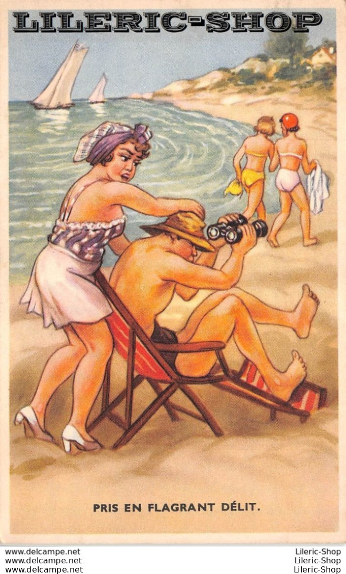 HUMOUR FEMMES PIN-UPS MER PLAGE - "Pris En Flagrant Délit" - Humour