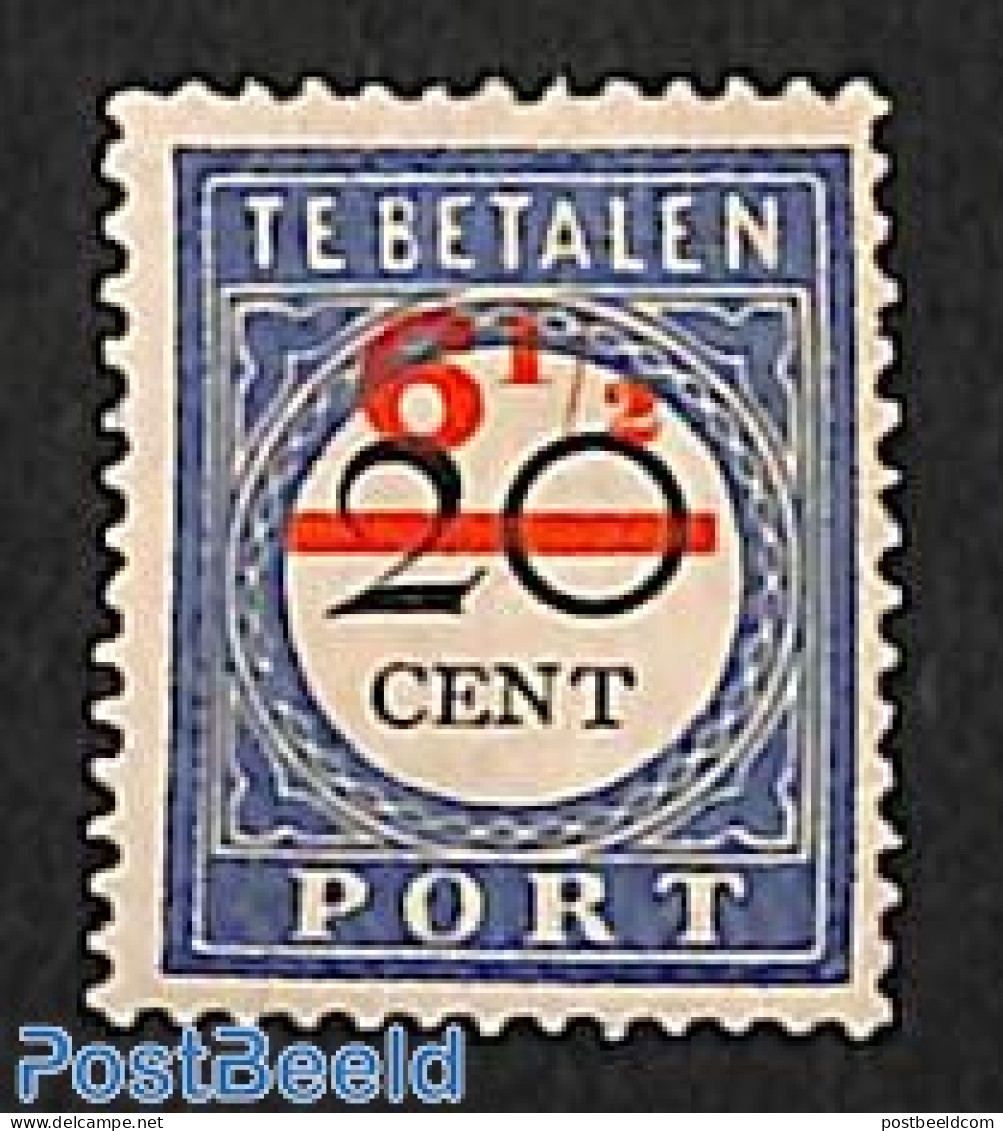 Netherlands 1906 6.5c On 20c, Stamp Out Of Set, Mint NH - Strafportzegels