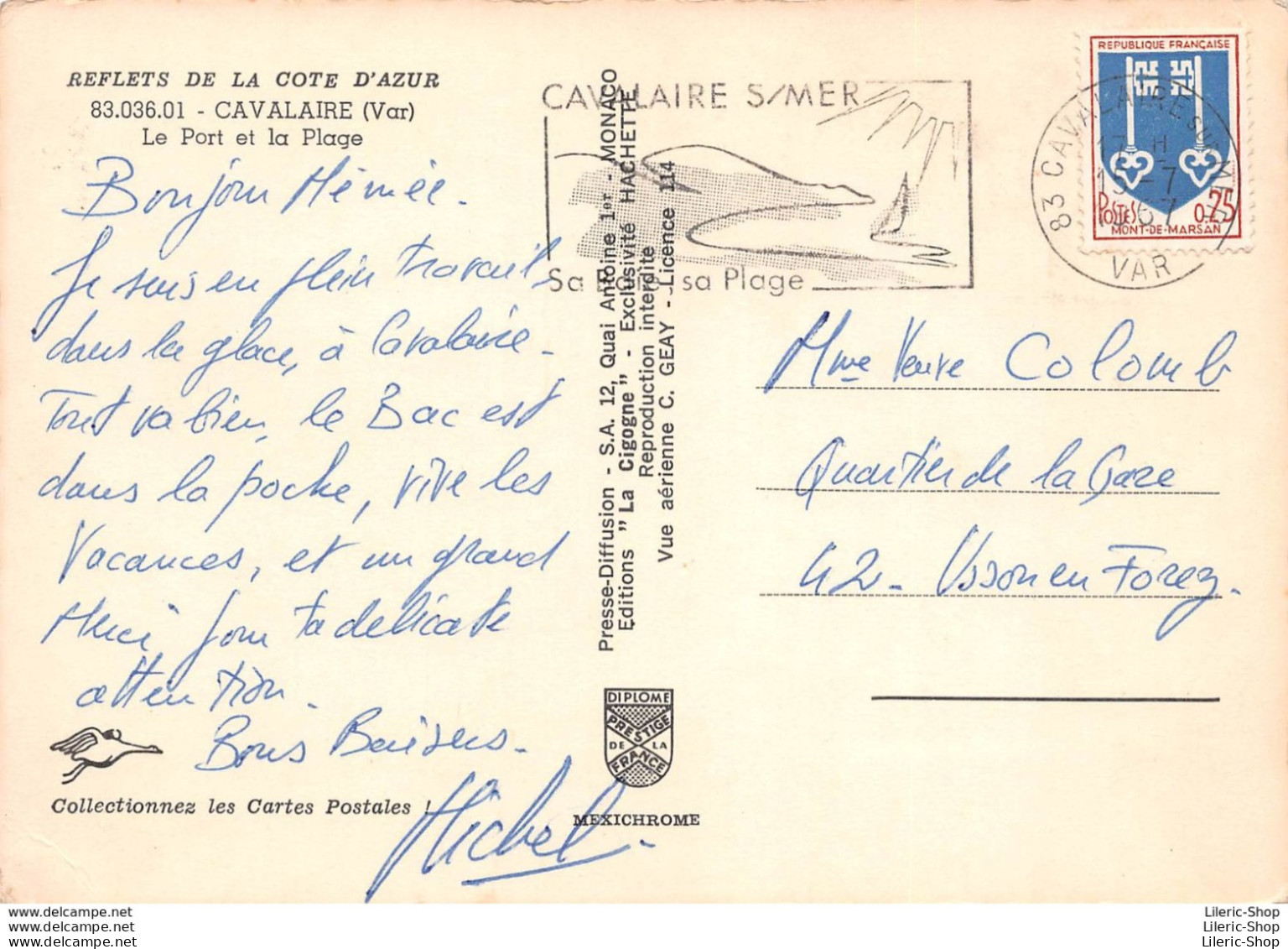 CAVALAIRE  (83) ▬ Vue Panoramique Aérienne Du Port Et De La Plage En 1967 - Éd. LA CIGOGNE - Cavalaire-sur-Mer